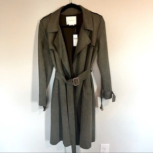 Anthropologie suede green trench coat NWT